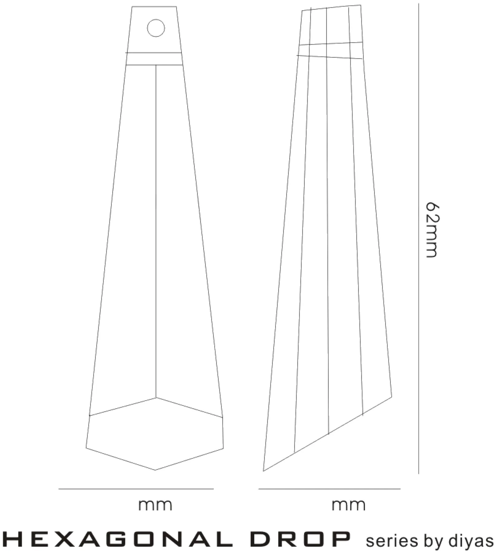 Crystal Hexagonal Drop Without Ring 62mm C70037  Diyas Crystal Droplet